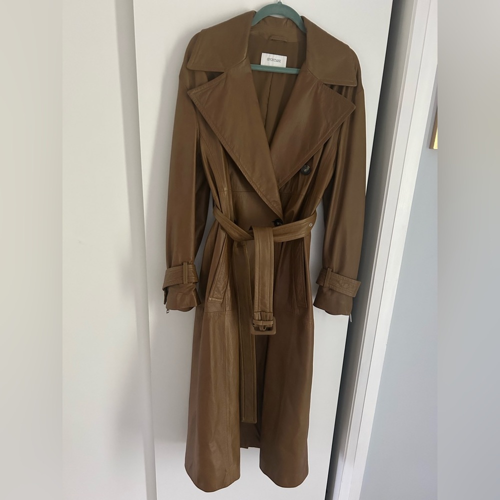 MaxMara Brown Leather Jacket with Belted Waist
